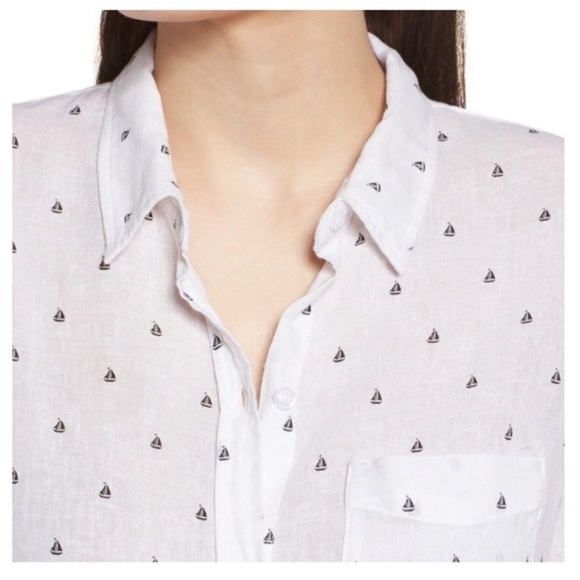 RAILS Charli Mini Sailboat Nautical Linen Blend Button Down Shirt White Size XS - Picture 7 of 8